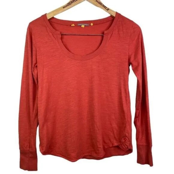 LITTLE YELLOW BUTTON BY ANTHROPOLOGIE HEATHERED RUST ORANGE LONG SLEEVE TOP XXSP - Picture 2 of 7